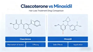 Clascoterone vs Minoxidil: Mechanism, Efficacy, Comparison for Androgenetic Alopecia Hair Loss Treatment