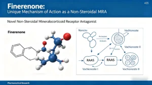 Finerenone mechanism of action: non-steroidal MRA vs spironolactone eplerenone for CKD, type 2 diabetes & heart failure.