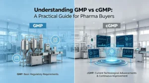 Guide explaining the differences between GMP and cGMP for pharmaceutical buyers, API and pharmaceutical intermediates sourcing compliance