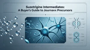Suzetrigine intermediates buyer guide banner for sourcing Journavx NaV1.8 inhibitor precursors, chiral THF core synthesis & pharma quality control checklist