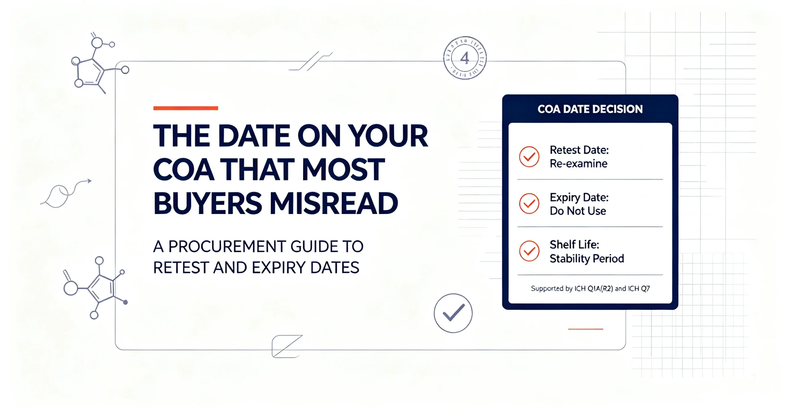 COA retest date vs expiry date blog banner, ICH stability guideline explanation for pharmaceutical intermediate procurement teams avoiding inventory material waste