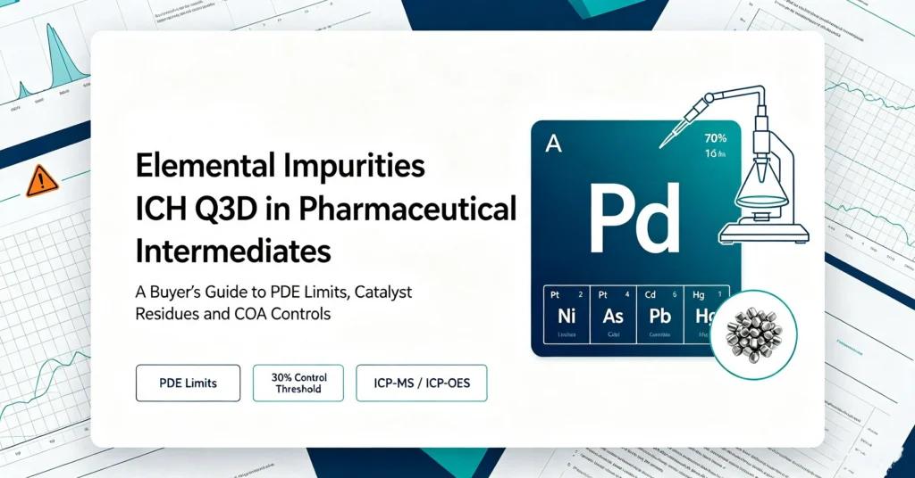 Blog banner Elemental Impurities (ICH Q3D) in Pharmaceutical Intermediates Buyer's Guide, PDE limits, ICP-MS testing method and supplier COA risk identification for pharma procurement teams