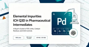 Blog banner Elemental Impurities (ICH Q3D) in Pharmaceutical Intermediates Buyer's Guide, PDE limits, ICP-MS testing method and supplier COA risk identification for pharma procurement teams