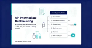Dual Sourcing for API Intermediates buyer qualification checklist, pharmaceutical supply chain risk management for generic drug manufacturers