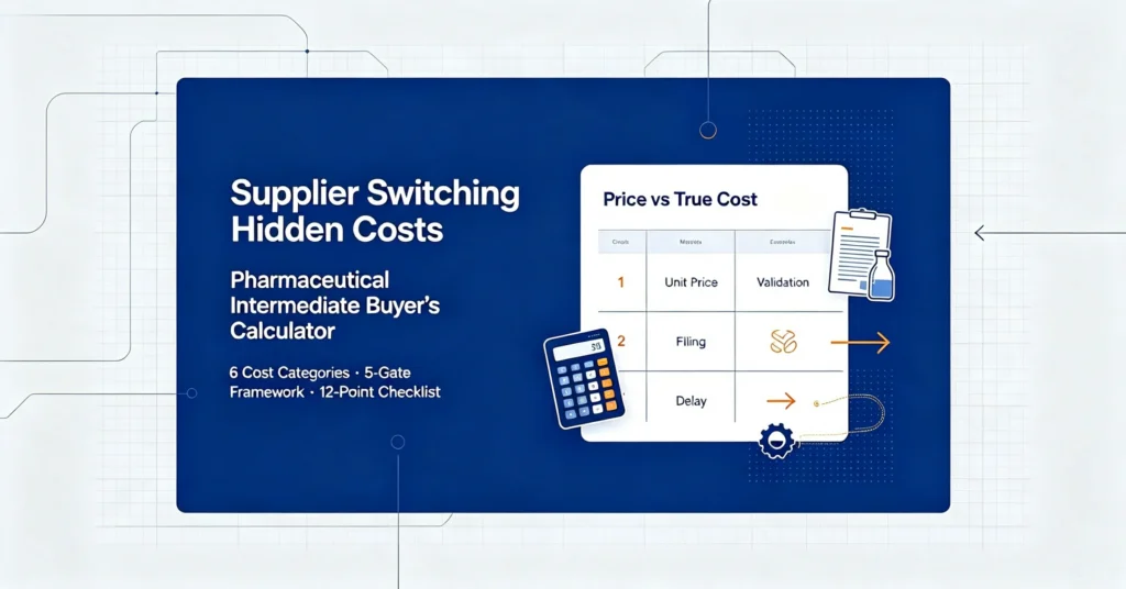 Blog cover for hidden costs of switching pharmaceutical‑intermediate suppliers, buyer cost‑calculator guide for pharma procurement