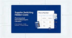 Blog cover for hidden costs of switching pharmaceutical‑intermediate suppliers, buyer cost‑calculator guide for pharma procurement
