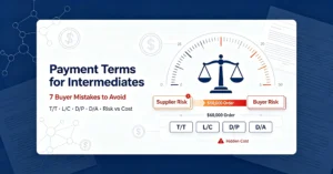 Blog banner about payment terms for pharmaceutical intermediates, risk balance between buyer and supplier, T/T, L/C, D/P, D/A comparison and 7 common buyer mistakes
