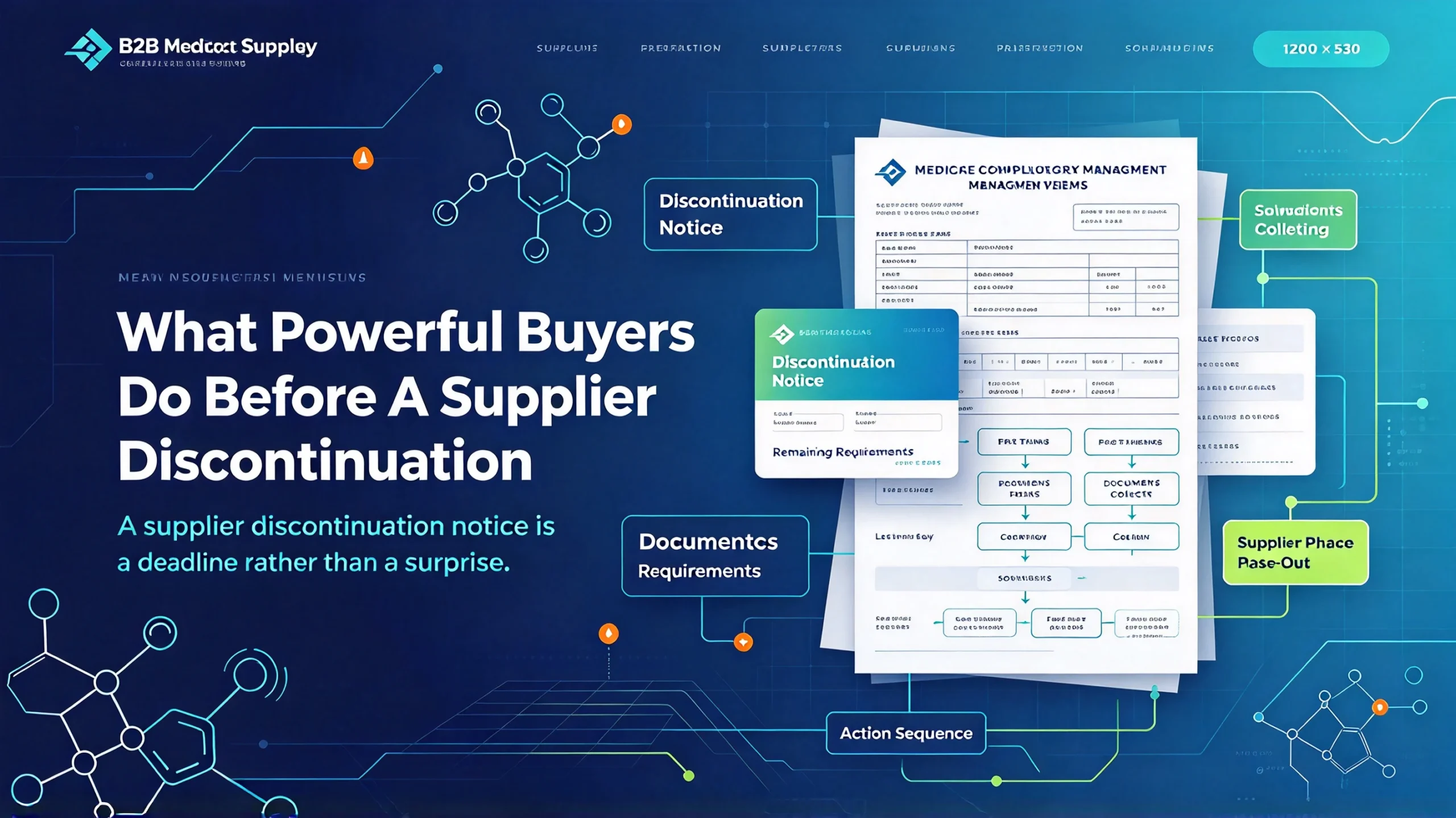 B2B supply chain blog cover: what powerful buyers do before supplier discontinuation notice, last time buy planning guide for procurement