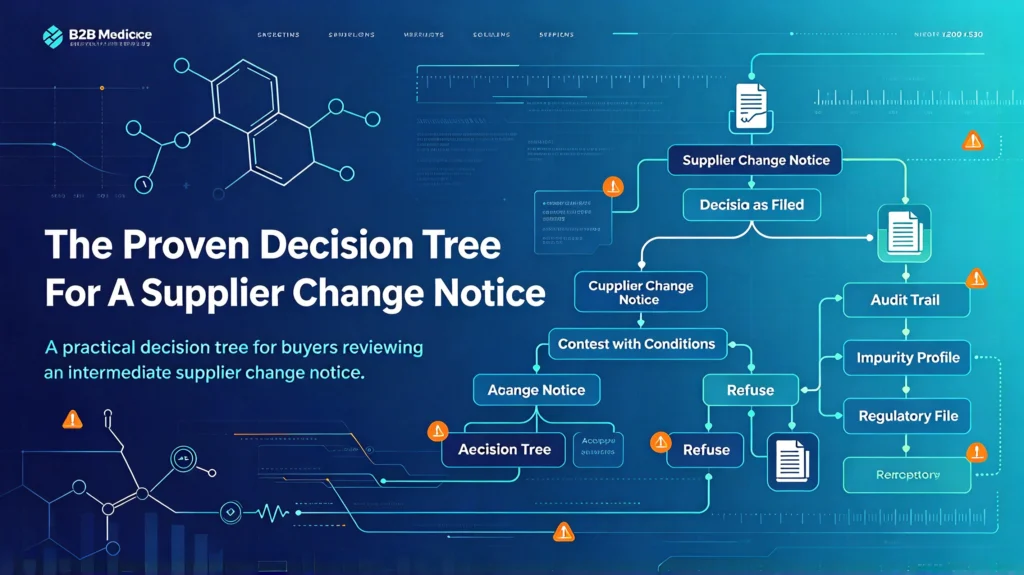 B2B pharmaceutical supply chain blog cover: proven decision tree for buyers handling supplier change notice for API intermediates