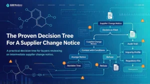 B2B pharmaceutical supply chain blog cover: proven decision tree for buyers handling supplier change notice for API intermediates